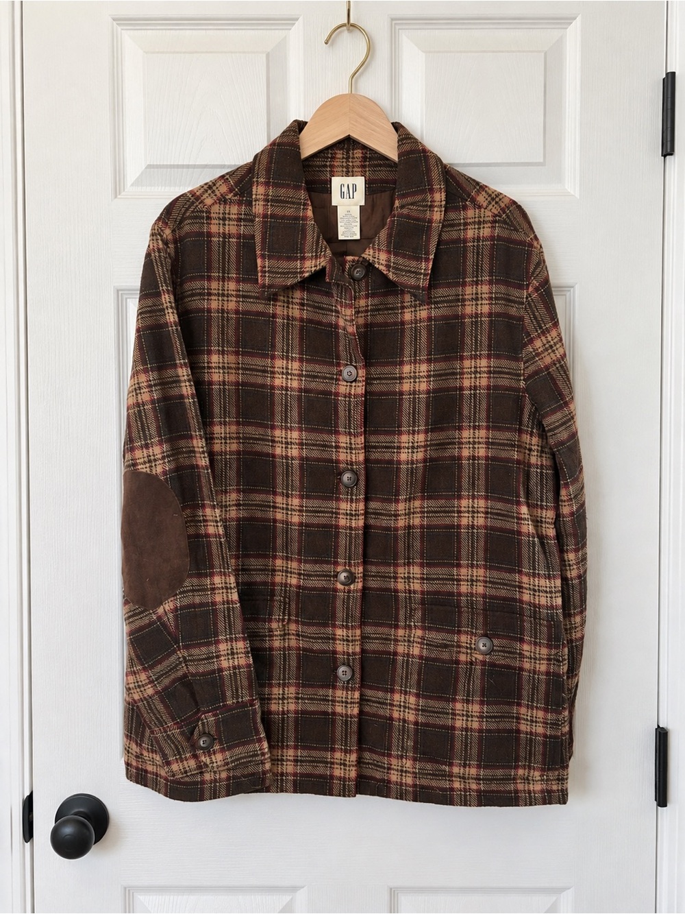 Vintage GAP Plaid Wool Blend Barn Jacket Elbow Patches Women’s XL